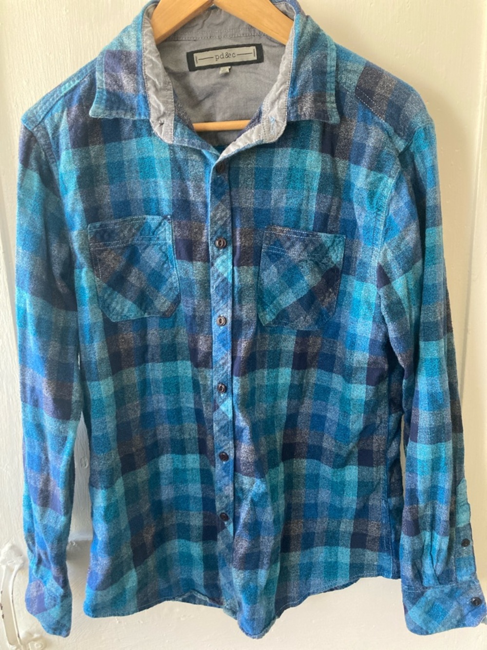 PD&C Blue Teal Plaid Button-Down Shirt